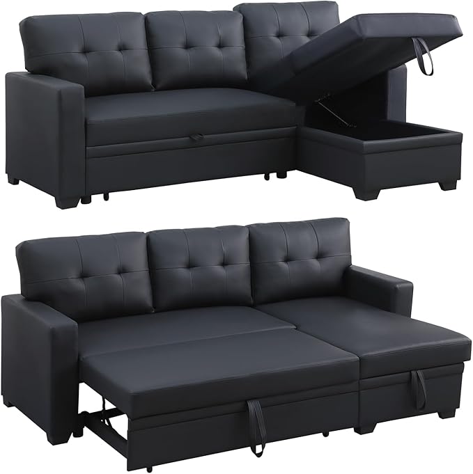 4-in-1 Modular Sofa Bed Convertible Living Room Furniture Sets Upholstered, L Shaped Sectional Comfy Couch with Reversible Storage Chaise for Apartment, Studio, Office, Dark Gray-5 - LeafyLoom