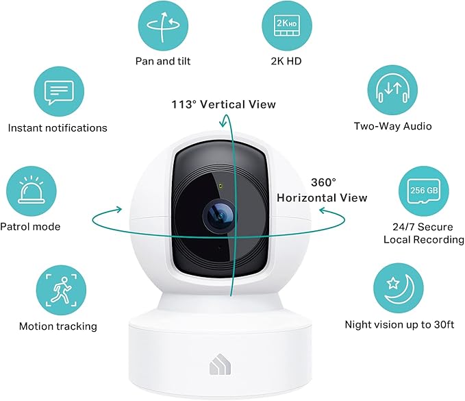 Kasa 2K QHD Security Camera Pan/Tilt, Starlight Sensor for Color Night Vision, Motion Detection for Baby & Pet Monitor, 2-Way Audio, Cloud & SD Card Storage, Works with Alexa & Google Home (KC410S) KasaSmartbyTP-Link