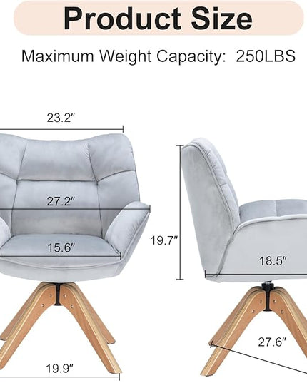 Fabric Accent Chair, Modern Cozy Vanity Chair with Wood Legs, Upholstered Single Boucle Armchair Single Sofa for Living Room Bedroom Office Guest Room Dining Room (Light Grey) - LeafyLoom