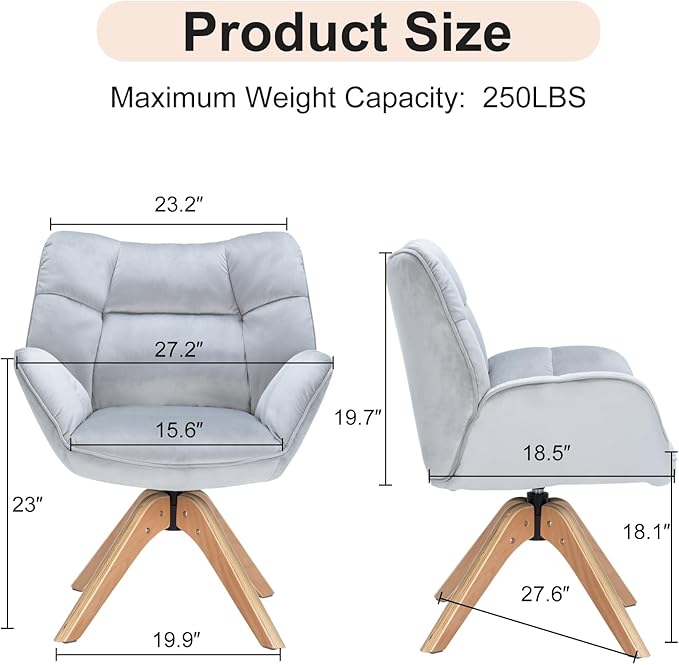 Fabric Accent Chair, Modern Cozy Vanity Chair with Wood Legs, Upholstered Single Boucle Armchair Single Sofa for Living Room Bedroom Office Guest Room Dining Room (Light Grey) - LeafyLoom