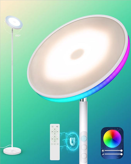 42W Floor Lamp, 3700LM Super Bright Standing Lamp with Side Light & Timer, Tall Lamp with Remote & Touch Control, 2700K-6500K Dimmable Torchiere Floor Lamp for Living Room, Office - LeafyLoom