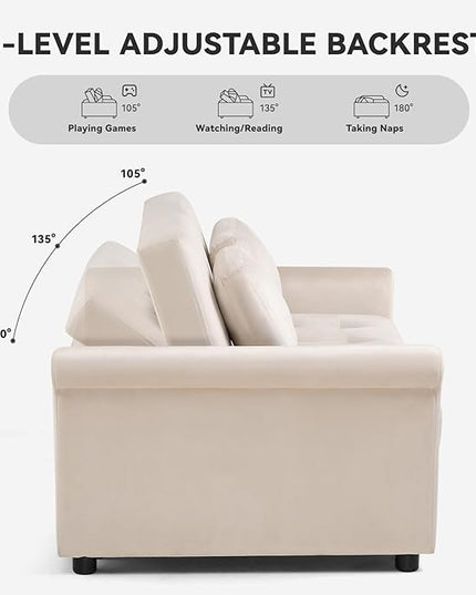 COMHOMA 55" Sleeper Sofa Bed, 3-in-1 Pull Out Couch with Adjustable Backrest and Pillows, Convertible Sleeper Couch for Living Room and Office (White) - LeafyLoom