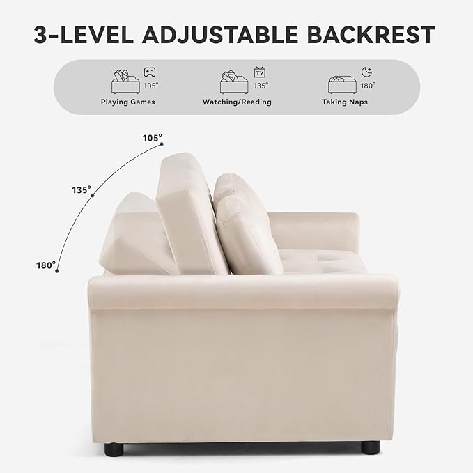COMHOMA 55" Sleeper Sofa Bed, 3-in-1 Pull Out Couch with Adjustable Backrest and Pillows, Convertible Sleeper Couch for Living Room and Office (White) - LeafyLoom