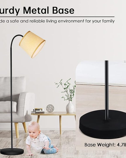 LED Floor Lamp, Standing Lamp for Living Room with Linen Lamp Shade,Adjustable Gooseneck Modern Reading Light,Floor Lamps for Bedroom,Office,Farmhouse,12W LED Bulb Included - LeafyLoom
