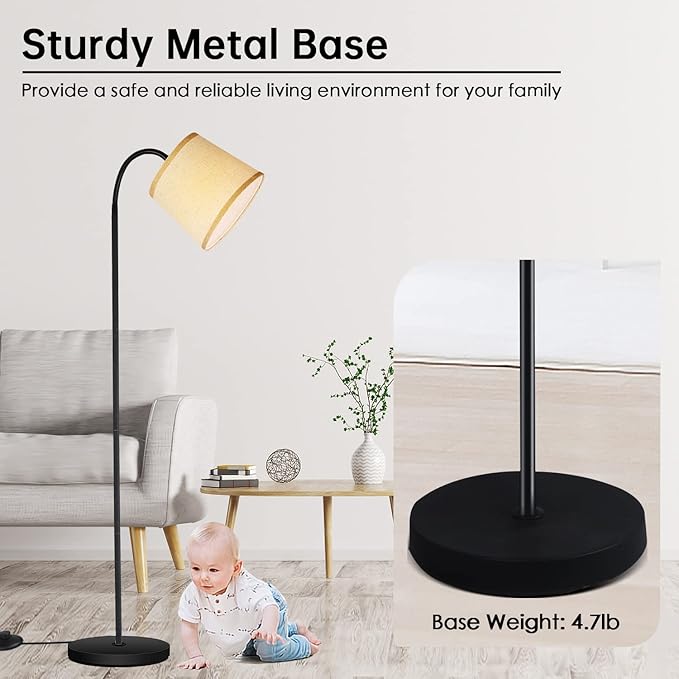 LED Floor Lamp, Standing Lamp for Living Room with Linen Lamp Shade,Adjustable Gooseneck Modern Reading Light,Floor Lamps for Bedroom,Office,Farmhouse,12W LED Bulb Included - LeafyLoom