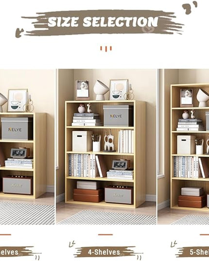 Basic Open Shelf Bookcase - 3-Tier Wooden Cube Storage Shelves Split Bookshelf, Oak - LeafyLoom