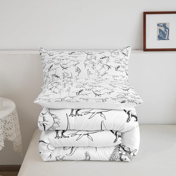 Feelyou Dinosaur Bedding Set Twin Size 3D Digital Print Comforter Set for Kids Boys Girls Decor Jungle Dino Comforter Wild Animal Black and White Duvet Set Bedroom Quilt Set - LeafyLoom
