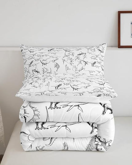 Feelyou Dinosaur Bedding Set Queen Size 3D Digital Print Comforter Set for Kids Boys Girls Decor Jungle Dino Comforter Wild Animal Black and White Duvet Set Bedroom Quilt Set - LeafyLoom