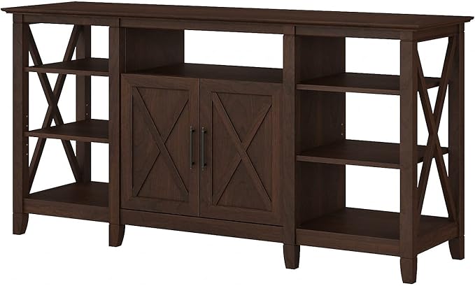 Bush Furniture Key West Tall Stand for 65 Inch TV, Farmhouse Entertainment Center with Storage, Bing Cherry - LeafyLoom