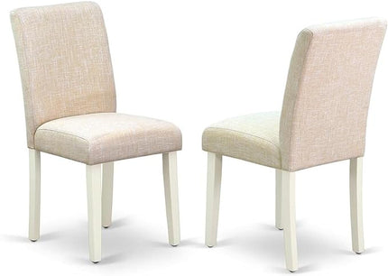 East West Furniture DLAB5-LWH-02 5 Piece Dining Room Table Set Includes a Round Kitchen Table with Dropleaf and 4 Light Beige Linen Fabric Parson Dining Chairs, 42x42 Inch, Linen White - LeafyLoom