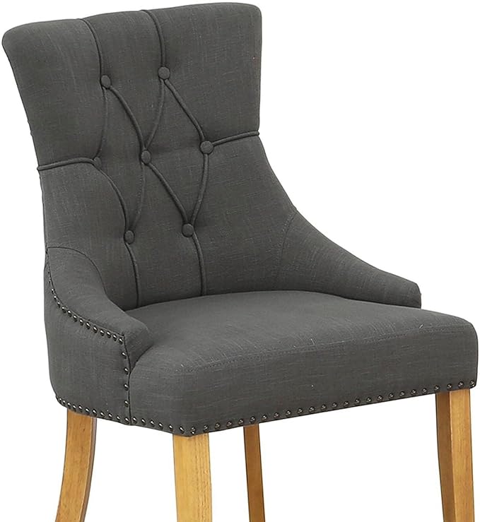 East West Furniture Dublin 3 Piece Dinette Set for Small Spaces Contains a Round Table with Dropleaf and 2 Dark Gotham Linen Fabric Parson Dining Chairs, 42x42 Inch, DLFR3-OAK-20 - LeafyLoom
