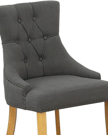 East West Furniture Antique 5 Piece Dinette Set for 4 Includes a Round Kitchen Table with Pedestal and 4 Dark Gotham Linen Fabric Upholstered Parson Chairs, 36x36 Inch, Oak - LeafyLoom