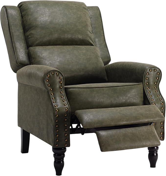 STARY Faux Leather Pushback Recliner Chair for Living Room Bedroom RV, Dark Green - LeafyLoom