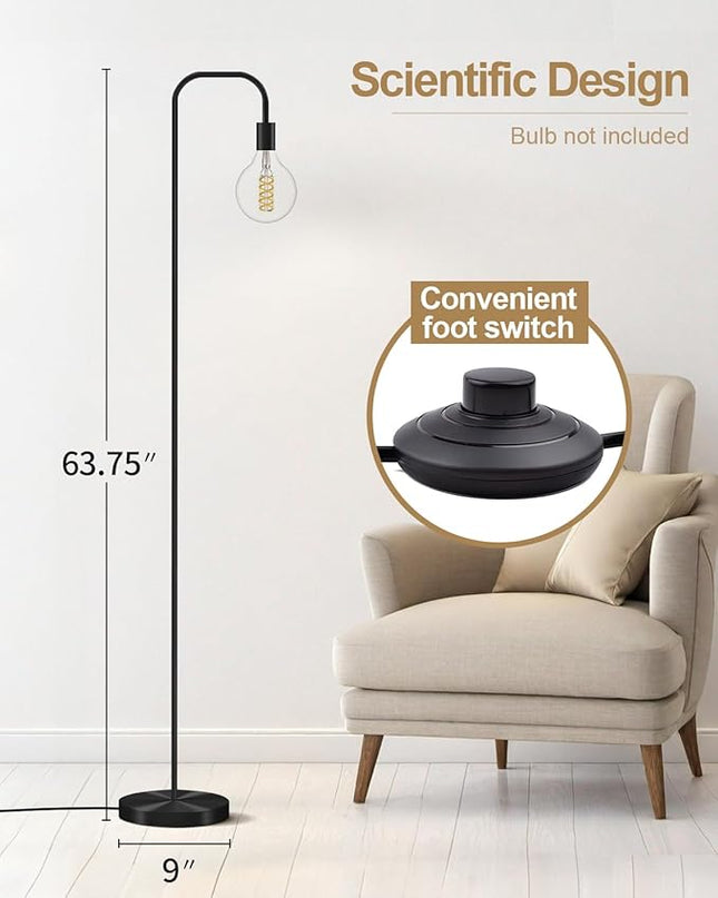 Oneach Black Floor Lamp 63.75" Industrial Floor Lamp, On/Off Footswitch,Modern Floor Lamp for Living Room Bedroom Reading Office Metal Minimalist Standing Lamp Tall Pole Lamps - LeafyLoom