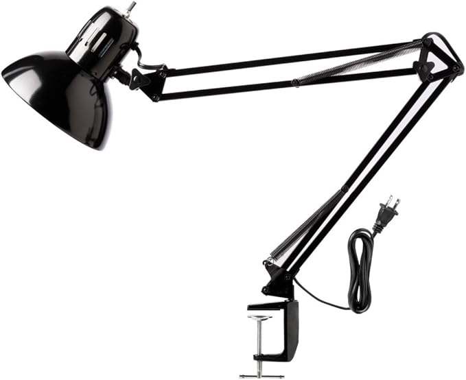 Globe Electric 12641 Architect 32" Swing-Arm Clamp-On Lamp, Black Architect, Finish, LED Bulb Included - LeafyLoom