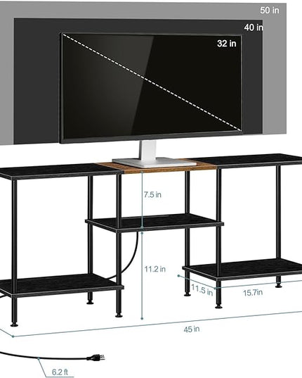 TV Stands for Living Room 50 inch TV Stand with Power Outlet Entertainment Center with Storage 3 Tier TV Console Table for 50 43 40 32 inch TV, Black - LeafyLoom