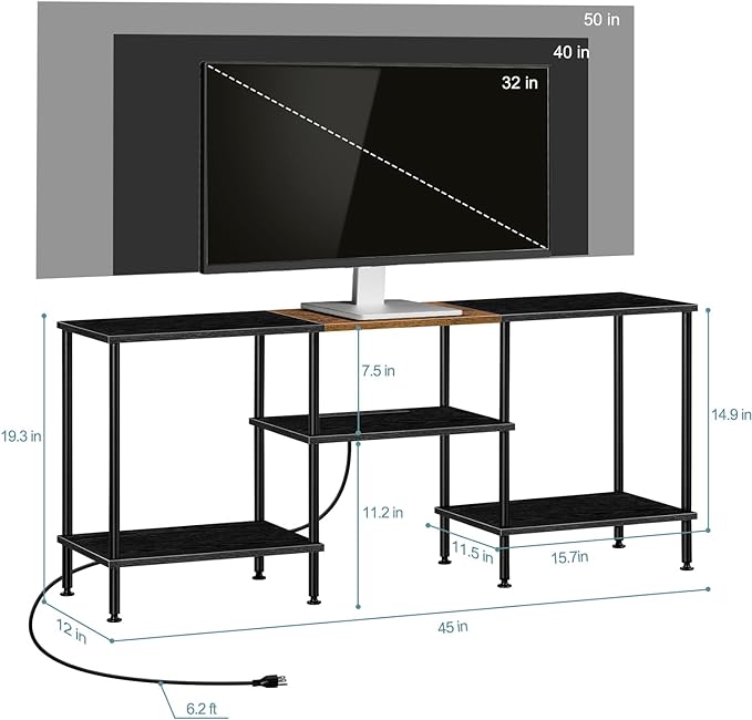 TV Stands for Living Room 50 inch TV Stand with Power Outlet Entertainment Center with Storage 3 Tier TV Console Table for 50 43 40 32 inch TV, Black - LeafyLoom