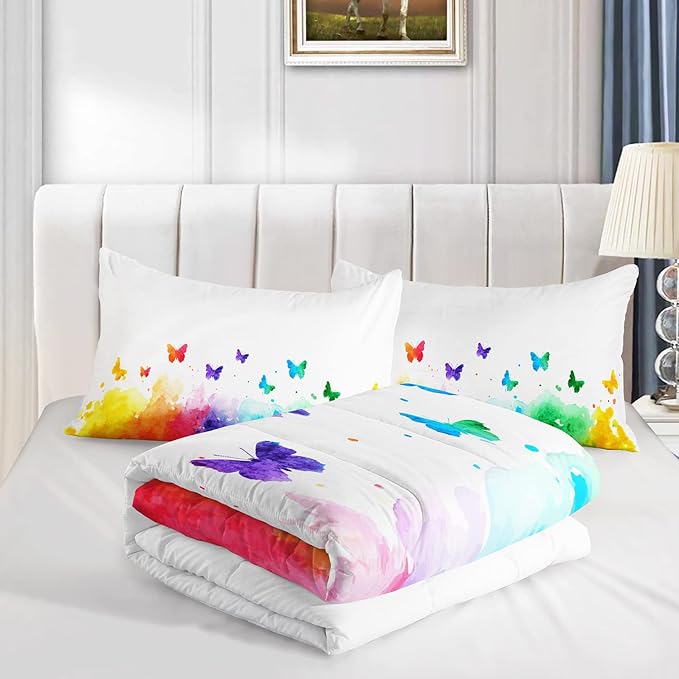 CVHOUSE Butterfly Bedding Set,Butterfly Comforter Twin,Butterfly Comforter Set for Girls Kids Teens,Butterflies Quilt Set with 1 Comforter and 2 Pillow Cases- 3 Piece - LeafyLoom