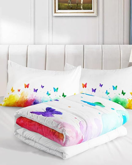 CVHOUSE Butterfly Bedding Set,Butterfly Comforter King,Butterfly Comforter Set for Girls Kids Teens,Butterflies Quilt Set with 1 Comforter and 2 Pillow Cases- 3 Piece - LeafyLoom