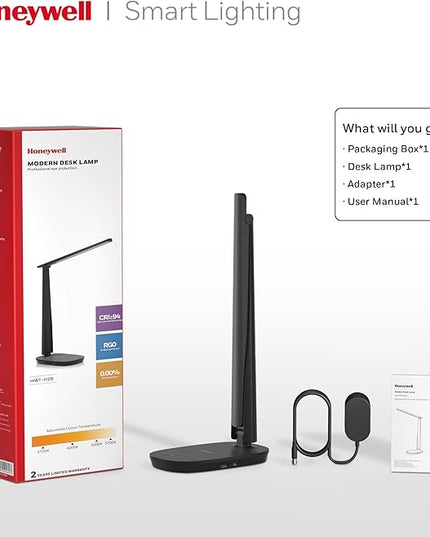 Honeywell Sunturalux™ LED Desk Lamp Dimmable Desk Light with USB A+C Dual Charging Port Eye-Caring Foldable Table Lamp with 4 Color Modes for Home Office Bedroom Reading Study Work HWT-H2B Black - LeafyLoom