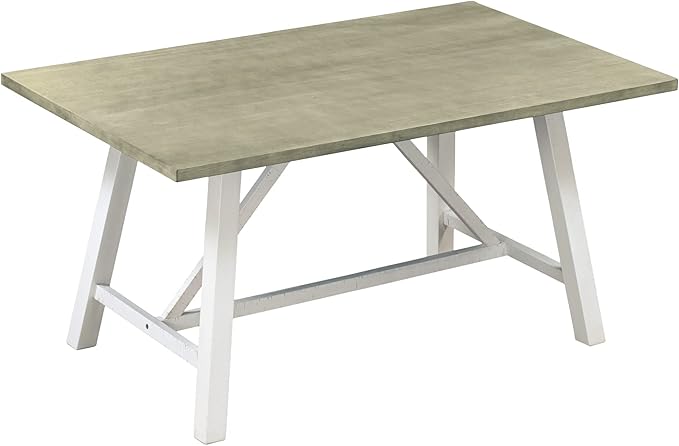 6-Piece Wood Rectangle Dining Table Set with Bench and 4 Upholstered Chairs for Kitchen Living Room, Farmhouse Rustic Style, White+Gray, 60" L x 36" W x 29.9" H - LeafyLoom