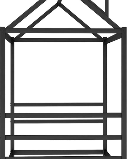 Bellemave Twin Size Montessori Floor Bed for Kids,Floor Bed with Roof, House Bed for Boys Girls,Metal House Shape Platform Bed Twin,Black - LeafyLoom