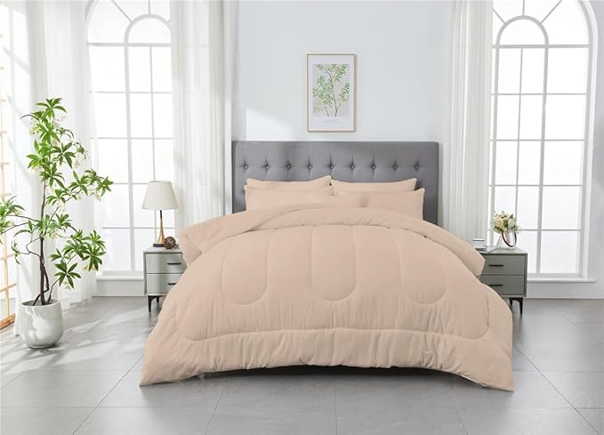 3 Piece Solid Color All Season Bedding Comforter Set Microfiber Soft Lightweight Bedding Set for Kids Teens Adults Room Decor with 1 Comforter and 2 Pillowcases King - LeafyLoom