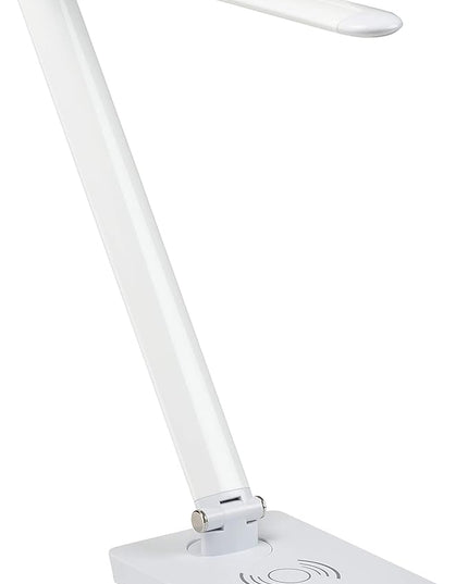 Safco LED Desk Lamp with Built-in Wireless Charging Pad, USB Port, Dimmable, Pivoting Neck, White 1009WH 16"x5"x16.75" - LeafyLoom