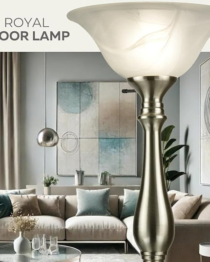 LIGHTACCENTS Floor Lamp, Standing Lamp 72-inch Tall Lamp Brushed Nickel White Alabaster Glass Shade - Torchiere, Pole Lamp, Corner Lamp, Floor Lamps for Living Room, Standing Lamps for Bedroom - LeafyLoom