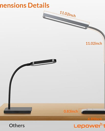 LED Desk Lamp, 12W Reading Desk Lamp for Office Home with 60 Lighting Modes, Touch Control & Timer Function, 750LM Bright Eye-Caring Gooseneck Desk Light Table Lamp for Study, Work, Silver - LeafyLoom