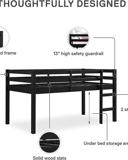 DHP Milton Junior Twin Loft Bed, Black - LeafyLoom