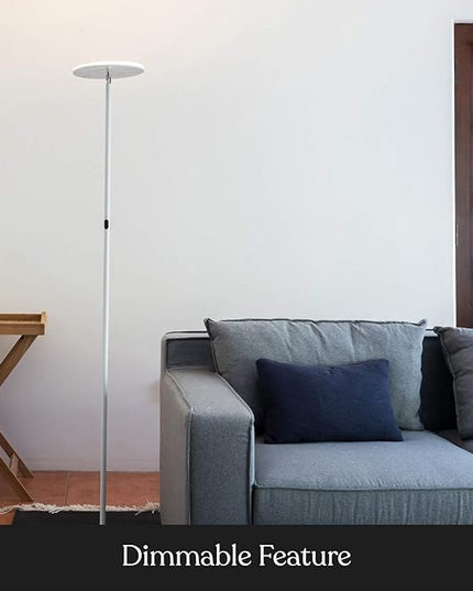 Brightech Sky Flux Dimmable LED Floor Lamp – Super Bright Floor Lamp for Living Room and Offices – Torchiere Standing Lamp with 3 Light Options, Tall Lamp for Bedroom Reading and More - White - LeafyLoom