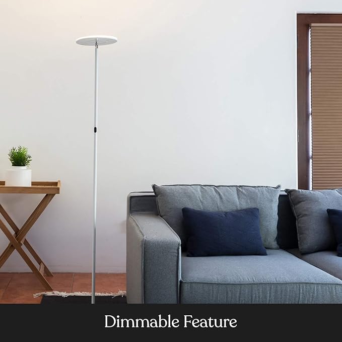 Brightech Sky Flux Dimmable LED Floor Lamp – Super Bright Floor Lamp for Living Room and Offices – Torchiere Standing Lamp with 3 Light Options, Tall Lamp for Bedroom Reading and More - White - LeafyLoom