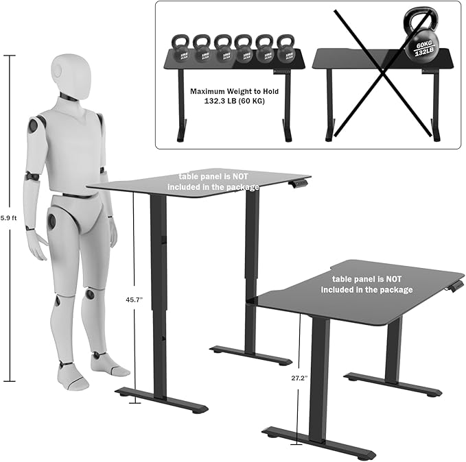 Electric Adjustable Standing Computer Desk Frame, Standing Adjustable Desk Legs, Standing Desk Base Only,Sit Stand Desk Frame for Home and Office(Black) - LeafyLoom