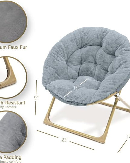 Milliard Mini Cozy Chair for Kids, Sensory Faux Fur Folding Saucer Chair for Toddlers, Grey - LeafyLoom
