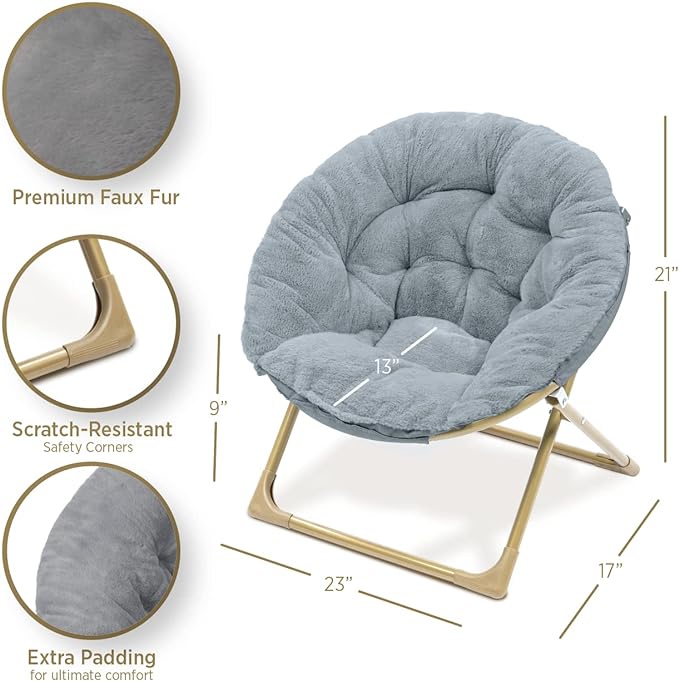 Milliard Mini Cozy Chair for Kids, Sensory Faux Fur Folding Saucer Chair for Toddlers, Grey - LeafyLoom