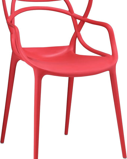 Modway Entangled Modern Molded Plastic Kitchen and Dining Room Arm Chair in Red - Fully Assembled - LeafyLoom