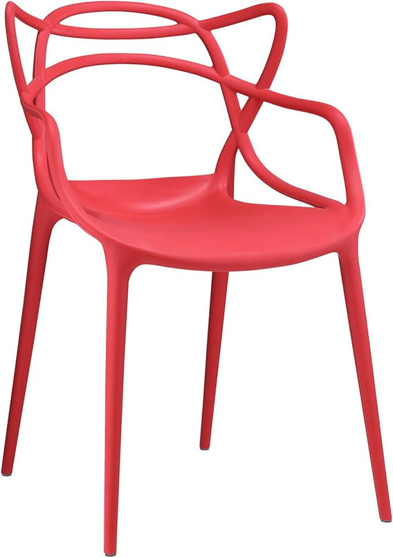 Modway Entangled Modern Molded Plastic Kitchen and Dining Room Arm Chair in Red - Fully Assembled - LeafyLoom