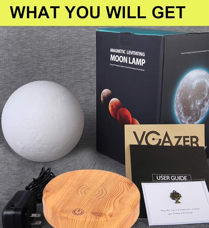 VGAzer Levitating Moon Lamp,Floating and Spinning in Air Freely with 3D Printing LED Moon Light Has 3 Colors for Unique Christmas Gifts,Room Decor (3 Colors) - LeafyLoom