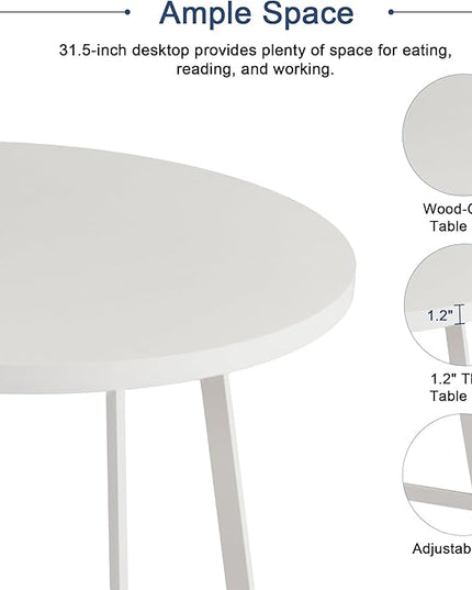 VECELO Small Round Dining Table Set for 2, Wood Tabletop with Strong Metal Frame, Modern Dinette with Chairs for Kitchen, Breakfast Nook Living Room, Solid white - LeafyLoom