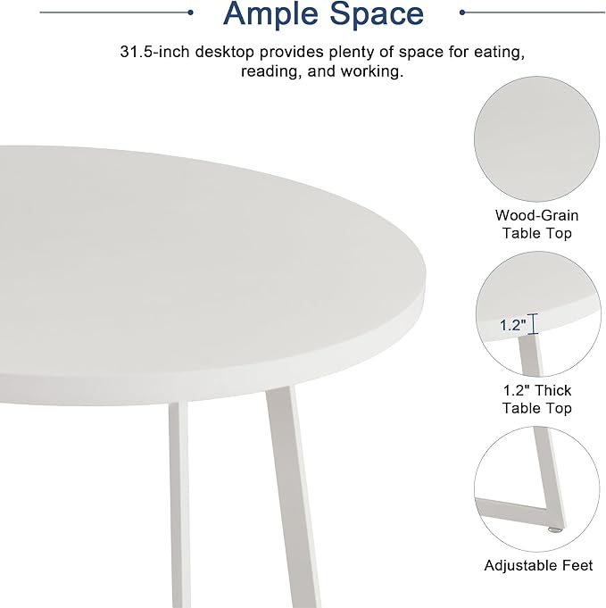 VECELO Small Round Dining Table Set for 2, Wood Tabletop with Strong Metal Frame, Modern Dinette with Chairs for Kitchen, Breakfast Nook Living Room, Solid white - LeafyLoom
