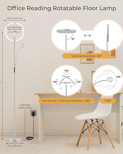 FIMEI 3 in 1 Floor Lamp, Modern Bright Standing Lamp with Split Rotatable Outer Ring Light and Small Reading Light, 4 Color and Dimmable, 3-Way Independent Control for Living Room Office, Gray - LeafyLoom