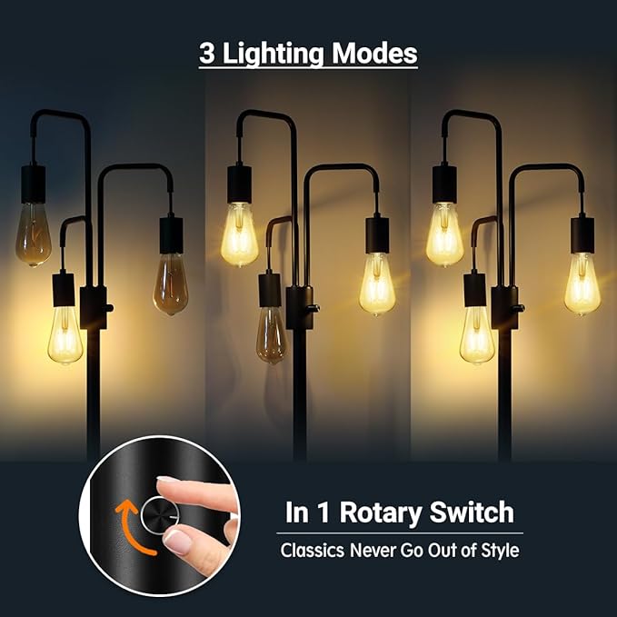BoostArea Industrial Floor Lamp for Living Room,Modern Standing Lamp Stand Up Lamp with 3 Light, Bulbs Not Included,Simple Design Floor Lamp for Bedroom, Living Room, Office, Kids Room, Reading - LeafyLoom