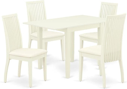 East West Furniture NDIP5-LWH-C Norden 5 Piece Kitchen Set for 4 Includes a Rectangle Dining Room Table with Dropleaf and 4 Fabric Upholstered Chairs, 30x48 Inch, Linen White - LeafyLoom