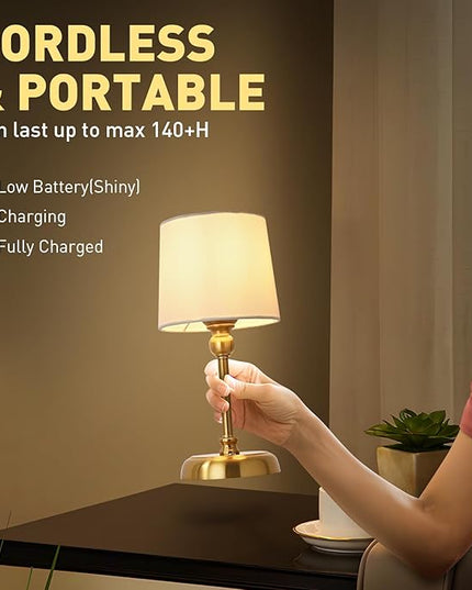Cordless LED Table Lamp, 6000mAh Rechargeable Bedside Night Lamp for Bedroom, Portable Touch Stepless Dimmable Battery Operated Lamp, Ambient Light for Patio Restaurant(‎Antique Brass S) - LeafyLoom