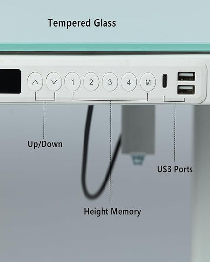 45.27 * 23.6 Height Adjustable Electric Standing Desk with Storage Sit Stand Desk Stand Up Desk Computer Desk Home Office Desk Tempered Glass Desktop (Tempered Glass/White Frame) - LeafyLoom