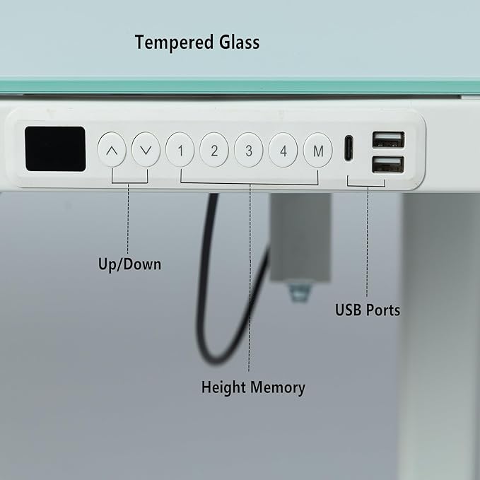 45.27 * 23.6 Height Adjustable Electric Standing Desk with Storage Sit Stand Desk Stand Up Desk Computer Desk Home Office Desk Tempered Glass Desktop (Tempered Glass/White Frame) - LeafyLoom