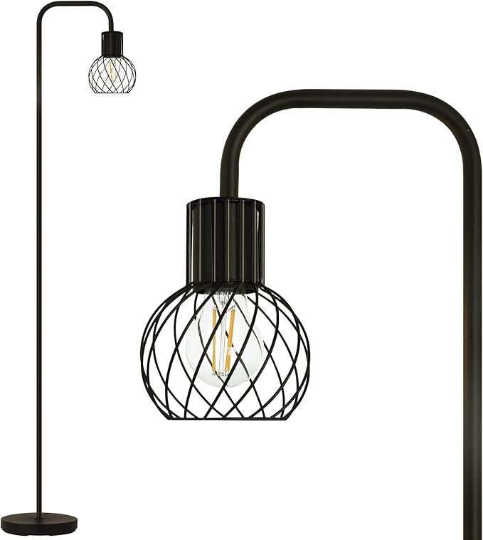 Floor Lamp, Industrial Floor Lamp for Living Room, Modern Standing Lamp with 6W LED Bulb, Foot Switch, Minimalist Pole Lamp Vintage Farmhouse Stand Up Lamps for Bedroom, Office, Book Nook,Black - LeafyLoom