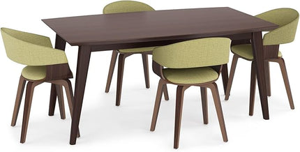 SIMPLIHOME Lowell / Draper Mid Century Modern 5 Pc Dining Set with 4 Upholstered Bentwood Dining Chairs in Acid Green Linen Look Fabric and 66 inch Wide Table for the Dining Room and Kitchen - LeafyLoom