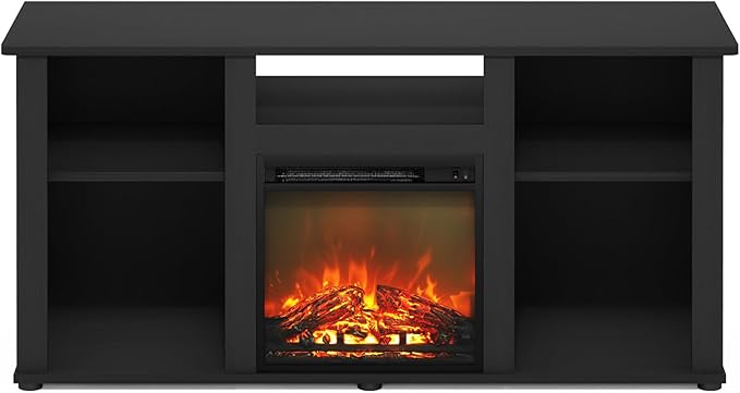 Furinno Jensen Fireplace TV Entertainment Center with Open Storage Compartment for TV up to 55 Inch, Americano - LeafyLoom